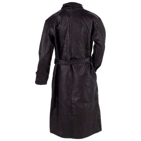 Giovanni Navarre Italian Stone Design Black Leather Trench Coat - Size 2X - Picture 2 of 3